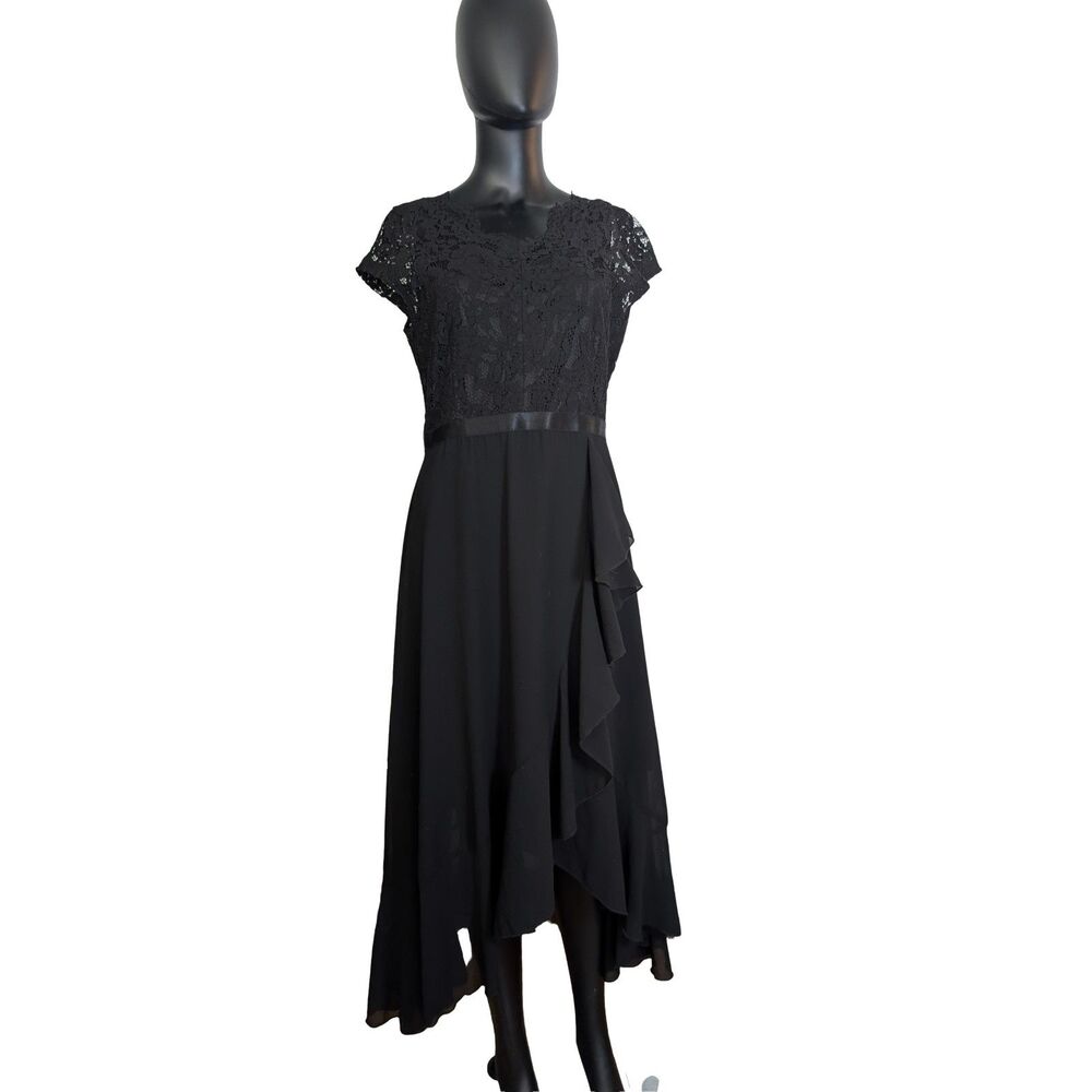 MIUSOL Women’s XL Black Lace A-Line Midi Dress Cap Sleeve Formal Evening